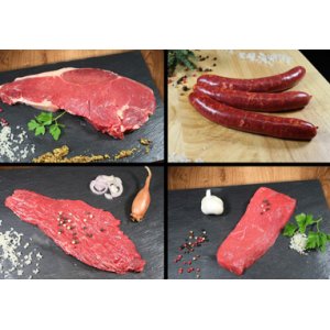 Caissette viande de génisse avec filet,côte de boeuf, saucisses à griller 15 kg 