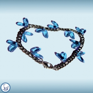 Bracelet bleu glace taille 1, en acier inoxydable maille figaro