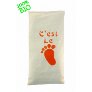 Bouillotte sèche bio-riz 19cm /10cm 'c'est le pied ' orange 