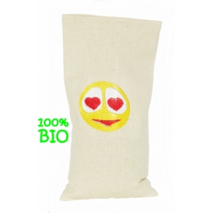 Bouillotte sèche bio-riz 19cm /10cm 'smiley  amoureux '
