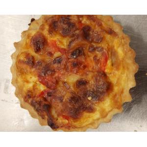 Quiches emmental, merguez, poivrons,