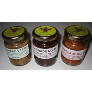 Lot de 3 tapenades( noire,rouge ,verte)