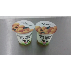 2 yaourts sur fond de confiture abricot