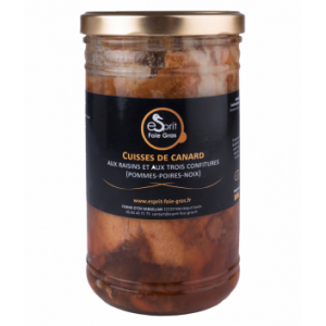 Cuisses de canard aux raisins et aux 3 confitures (pommes - poires - noix)