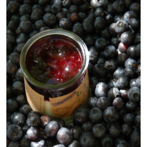 Le pot de fruit pêche myrtille