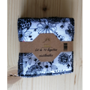 Lot 10 lingettes fleur doublure noire