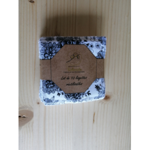 Lot 10 lingettes fleurs doublure blanche