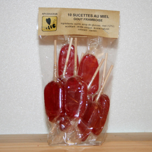 Sucettes miel gout framboises x 10