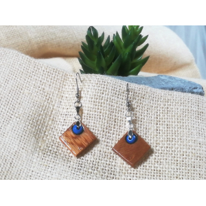 Boucles d'oreilles en bois de if et perles de