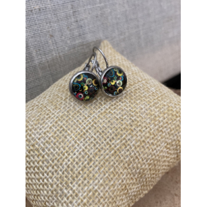 Boucle petite dormeuse noire et ronds colorés