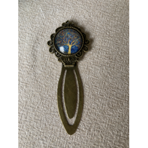 Marque-pages arbre de vie bleu et moutarde