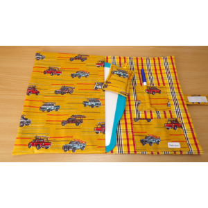 Pochette ardoise effaçable, véhicule moutarde