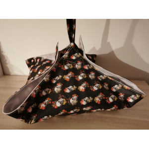 Sac à tarte/plat/oeufs noir têtes de morts