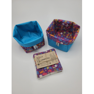 Lingettes/panier imperméable fleurs/bleu