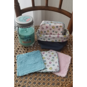 Lot de 6 lingettes cœur + panier assorti