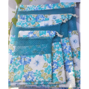 Sac à vrac filet bleu/vert fleuri