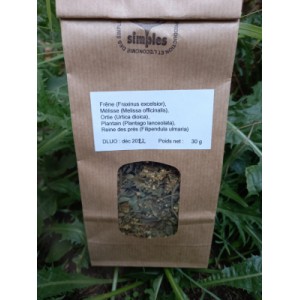 Tisane frêne, mélisse, ortie, plantain...