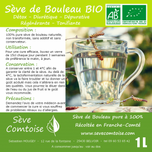 Sève de bouleau bio en bouteille d'un litre
