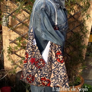 Sac fourre tout 'wax' bleu/rouge