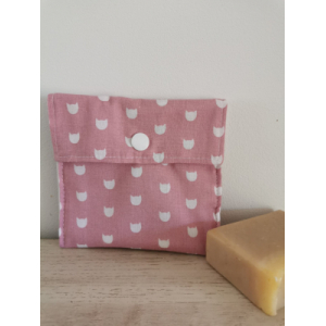 Pochette à savon/disques 'rose chat'
