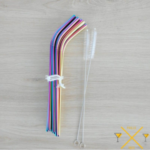 5 pailles inox +goupillon rainbow