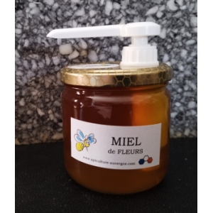 Miel de fleurs 500g avec pompe réutilisable