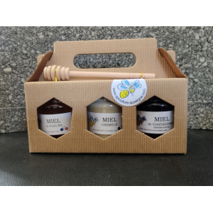 Assortiment 3 miels et cuillère à miel