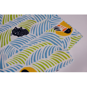 Furoshiki chat et oiseaux vert bleu 2023 70cm