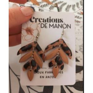 Boucles d'oreilles bois papier resine
